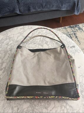 Proenza Schouler Neutral Canvas & Black Leather Tote with Multicolor Trim